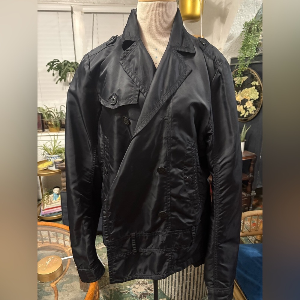 Diesel Y2K Black Asymmetrical Trench Jacket Fishtail Women L‎